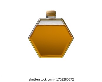 glass clear hexagon bottle honey yellow color 3d rendering 