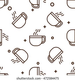 Glass coffee cup pattern. Coffee break tiling background.