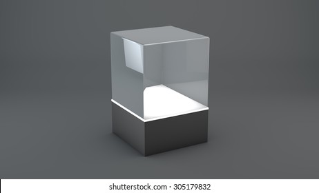 Glass Cube On Black Background With Lights