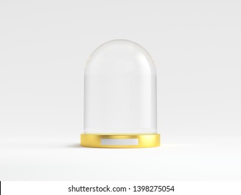 Glass Dome With Golden Tray On White Background. 3d Illustration.