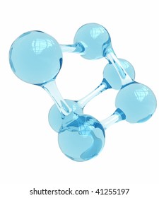 Glass Formed Into The Shape If A Molecule Isolated On White