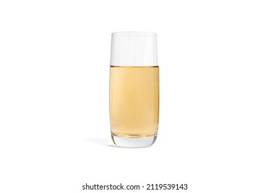 Glass Of Fresh Sweet Apple Juice Isolated On White Background. 3D Rendering Realistic Illustration. Glass For Water. Vegan Juice. Cleansing And Detox. Empty Liquid Container.