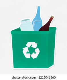 Glass in a green recycling bin