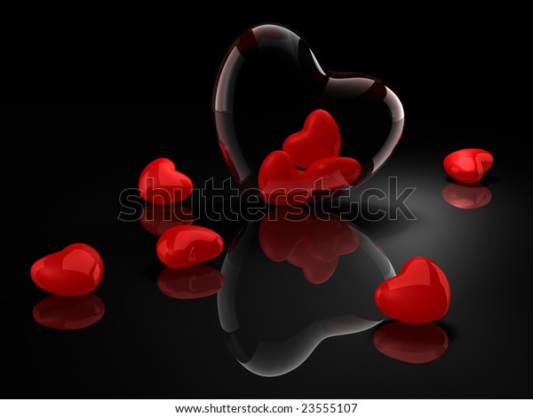 黒い背景にガラスの心と赤い心 のイラスト素材