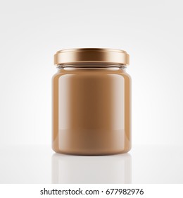 Glass jar of peanut butter
 over white background. Mock up. 3d rendering