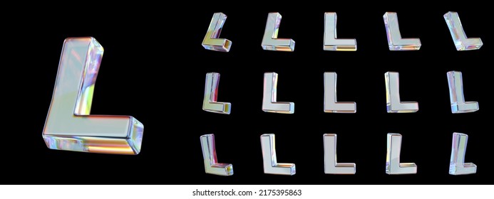 Glass Letter L On A Black Background. 3D Render.