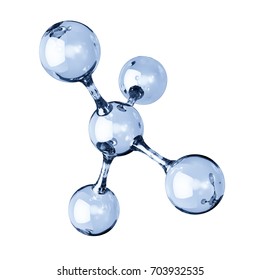 Glass Molecule Model. Reflective And Refractive Abstract Molecular Shape Isolated On White Background. 3d Rendering Illustration