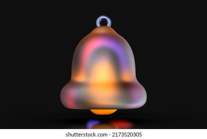 Glass Morphism Bell Icon With Colorful Gradient Light On Dark Background 3d Render Concept