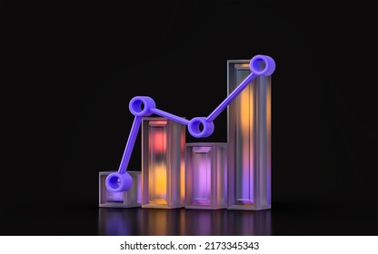 Glass Morphism Chart Line Icon With Colorful Gradient Light On Dark Background 3d Illustration