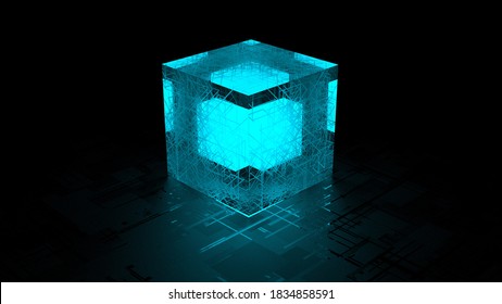 Glass Neon Cube Blue Glow Render Stock Illustration 1834858591 ...