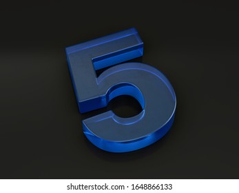 Glass Number Five On Black Background. 3d Illustration.