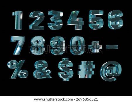 glass numbers set 3d render dispersion trendy design