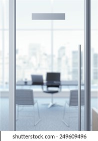 Glass Office Door With Nameplate. 3d Rendering