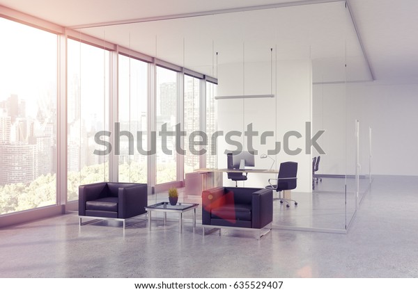 Glass Office Interior Waiting Area Two Stockillustration