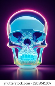 Glass Opal Demon Skull On Glass Display Pedestal, Highly Detailed, Cracks, Opalescent