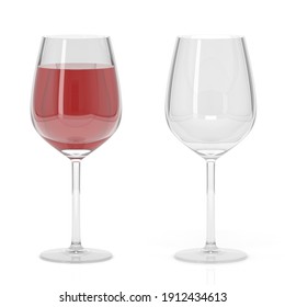 Glass Of Red Wine. Full And Empty. 3d Rendering Illustration Isolated On White Background