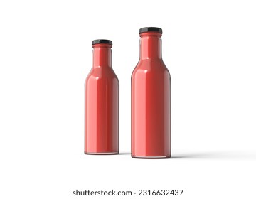 Glass Sauce Bottle PSD Mockup Isolated on White red ketchup bottle 3d Rendering
