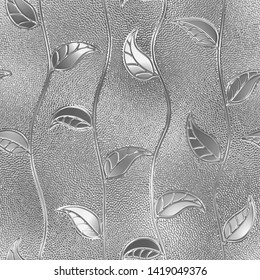 Glass seamless texture with leaves pattern for window, 3d illustration
