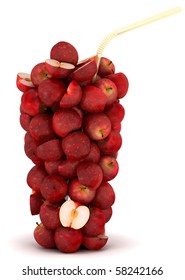 Glass shape assembled of apples with straw over white. Extralarge resolution