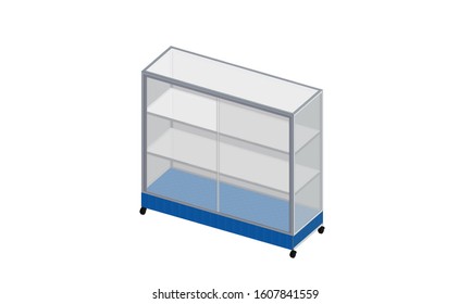 Glass shelf Showcase 3D artwork white background HD image