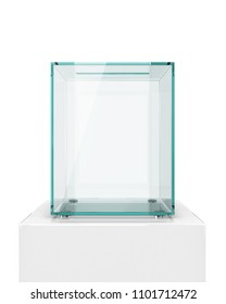 Glass Transparent Ballot Box Isolated On White Background. 3d Illustration