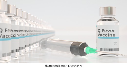 Glass Vials With Q Fever Vaccine And A Syringe. 3D Rendering