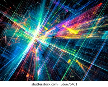 Glass walls or street - future city concept. Abstract computer-generated image with chaos glowing lines rectangles. Technology or virtual reality background with perspective view. - Shutterstock ID 566675401