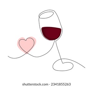 Glass, wine glass in line art style, one solid line. National Wine Day. Holiday concept, logo. Template for background, banner, card, poster with text inscription. - Powered by Shutterstock