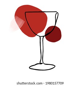 A glass of wine. National Wine Day in lineart style with red spots - Powered by Shutterstock