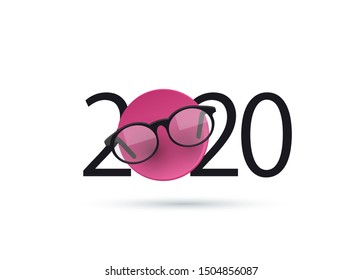  Glasses And 2020. Happy New Year 2020. 2020 With Glasses On Isolated Background