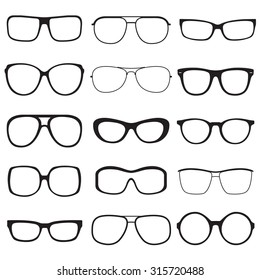 Glasses Outline Set. Sunglasses Black Silhouettes On White Background.