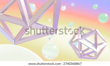 A glassmorphic three-dimensional space with floating metal structures and glass - Rainbow