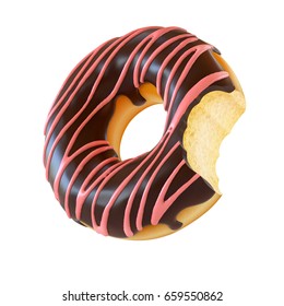 Glazed Donut Or Doughnut With Bite Missing 3d Rendering