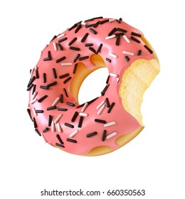 Glazed donut or doughnut with bite missing 3d rendering