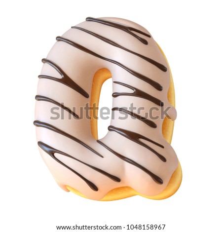 Glazed donut font 3d rendering letter Q