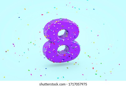 Glazed donut Font with colorful sugar sprinkles. number 8 font 3d render on isolated background. - Powered by Shutterstock