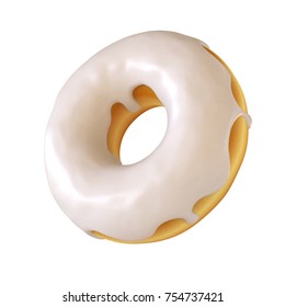 Glazed Donut, White Frosting Doughnut 3d Rendering