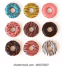 Glazed Donuts Doughnuts Set Various Colors Stock Illustration 683272027 ...