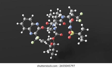 glecaprevir molecule 3d, molecular structure, ball and stick model, structural chemical formula antiviral