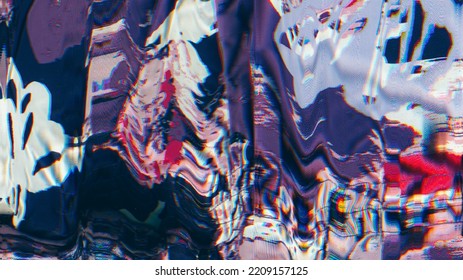 Glitch Art. Color Distortion. 8bit Noise. Purple Pink Blue White Analog Noise Artifacts Texture Abstract Design Illustration Background.