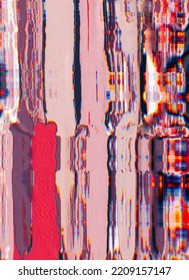 Glitch Art. Color Distortion. 8bit Noise. Pink Orange Blue Purple Blue Pixel Noise Artifacts Texture Abstract Design Illustration Background.