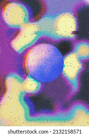 Glitch Art Noise Grain Texture Retro Gradient With Floating Orb