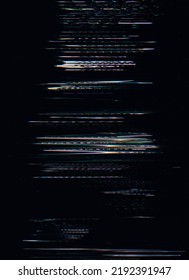 Glitch noise overlay. Digital artifacts. Electronic defect. Photo editor layer. Purple blue color fuzzy lines texture on dark black illustration abstract background.
