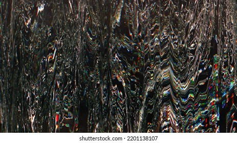 Glitch Noise Texture. Analog Distortion. VHS Tape Damage. Red Green Brown Color Pixel Artifacts On Dark Black Abstract Illustration Background.