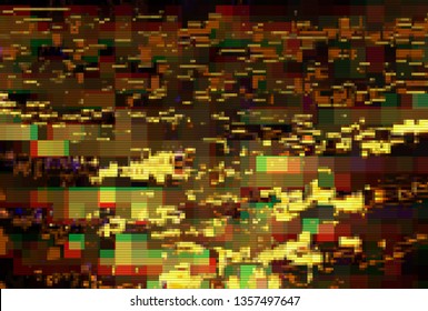 Glitch Pixel Data Moshing Digital Noise Screen Background,  Design Gold.