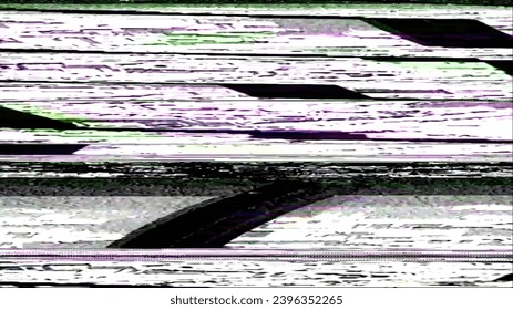 Glitch texture. 8-bit noise. Black green purple color analog distortion grain stripes texture on white abstract free space illustration background.
