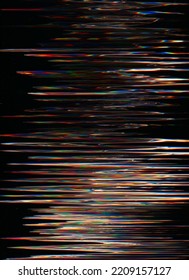 Glitch Texture. Static Noise. Distressed Display. Red Blue Orange Color Analog Defect Dust Scratches On Dark Black Illustration Abstract Background.