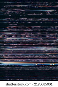 Glitch Texture. Static Noise Overlay. Analog Distortion. Purple Color Pixel Lines Artifacts On Dark Black Illustration Abstract Background.