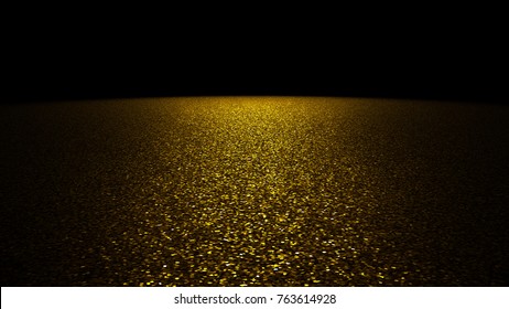 glitter background    sparkling golden glitter stage lit by bright spotlight in front black background
(3d illustration)