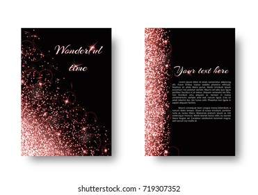 Glitter background with winter lights. Sequins texture on a black backdrop.